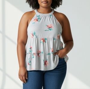 Torrid Super Soft Knits Babydoll Tiered Top I'm Floral Print Size 3X
